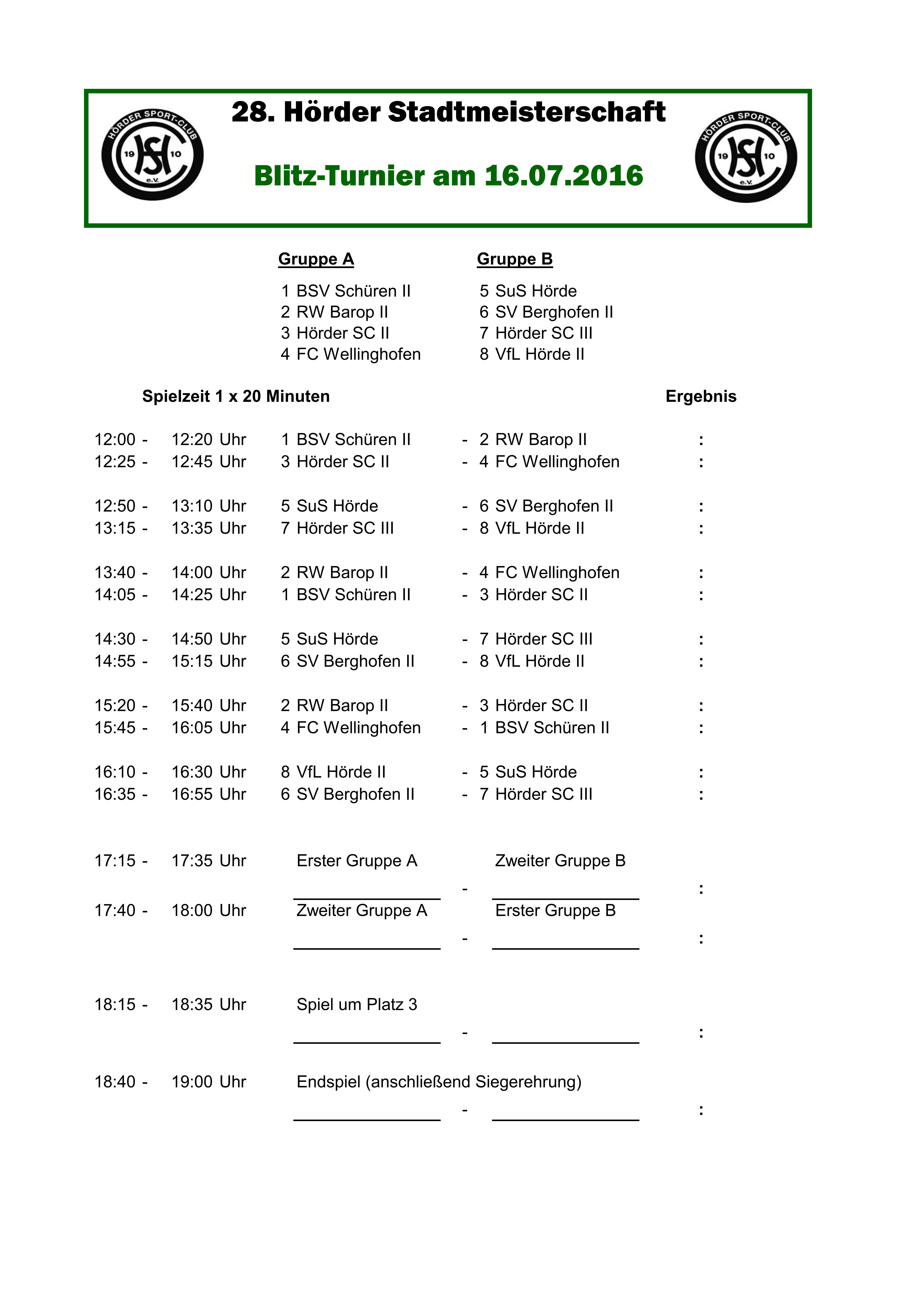 Spielplan Blitzturnier 2016